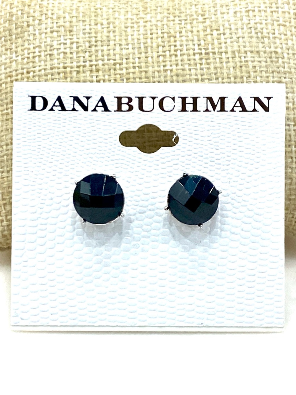 Dana Buchman Silver-Tone Black Faceted Round Solitaire Stud Earrings NWT